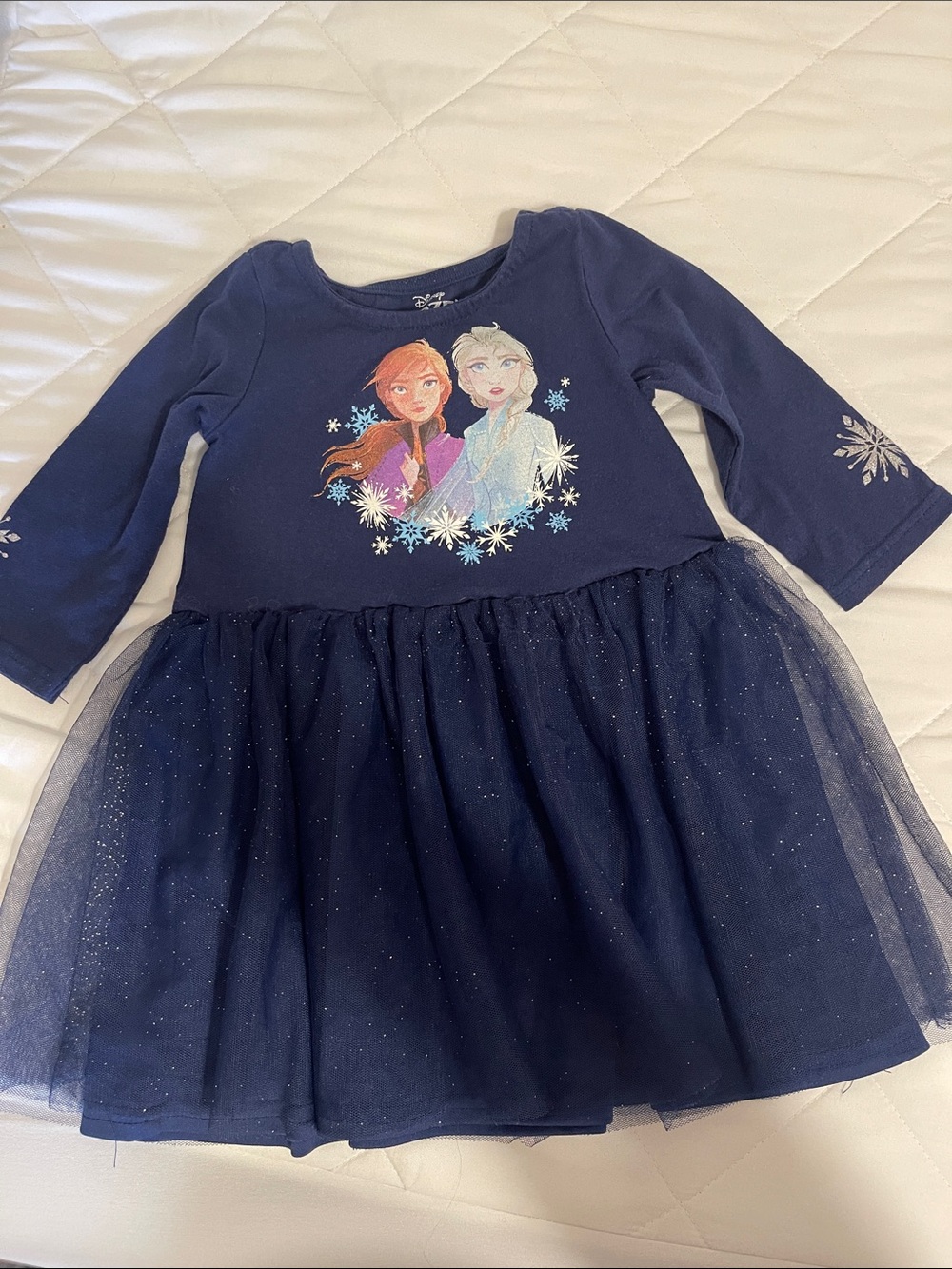 Girls Navy Sparkle Tulle Dress with Frozen Sisters Graphic